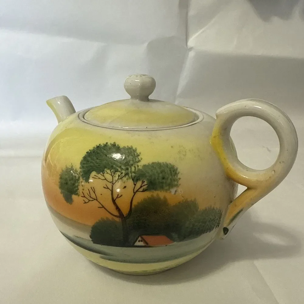Vintage Made in Japan Porcelain Tea Sunset Over Lake‎ Teapot